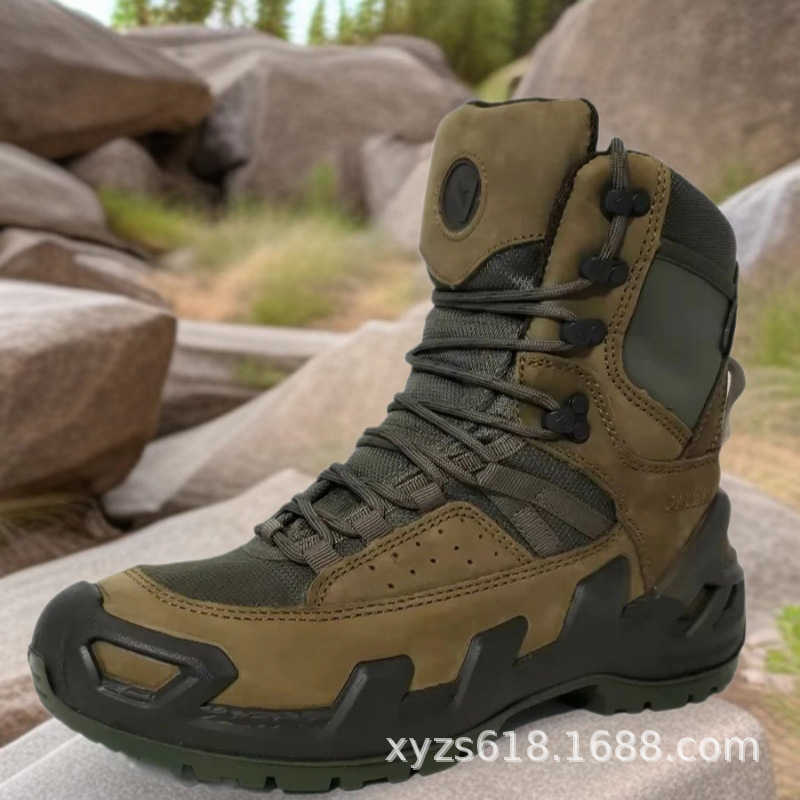 灌注加厚牛皮沙漠靴 耐磨防滑鞋户外工厂生产一体成型透气作战靴