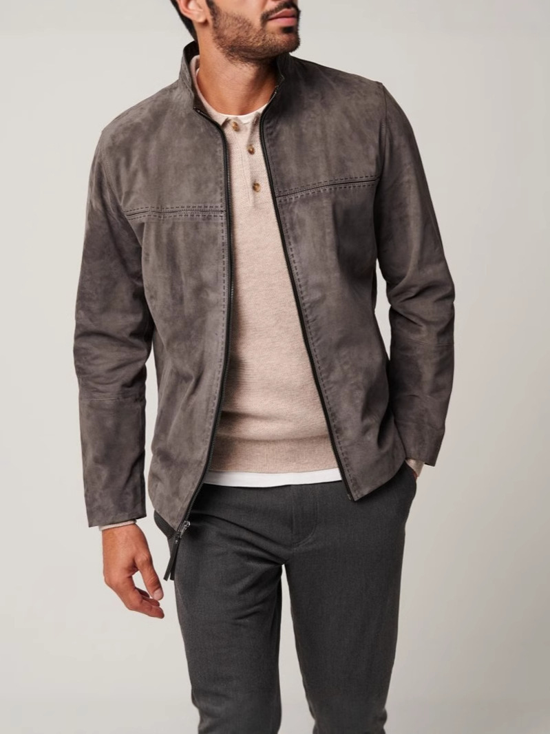 Cross-Border Amazon Suede Zipper Jacket Casual Suede Leather Jacket for Men