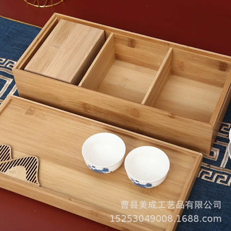 Tiandi Крышка бамбука и дерева коробка чая Простой трехсекционный деревянный ящик для хранения Caoxian обработки древесины бамбука и дерева Коробка чайный набор Коробка