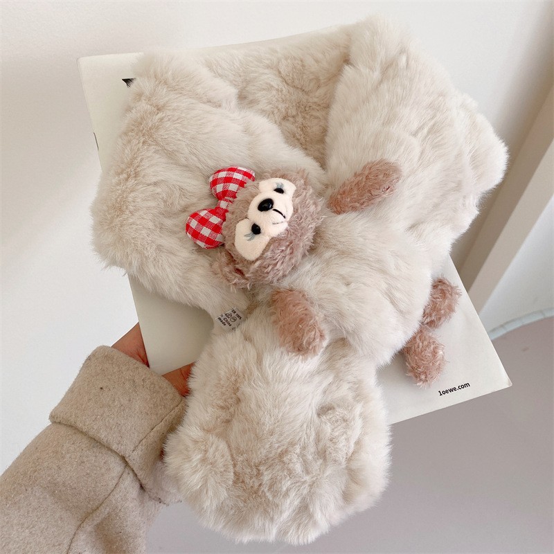 winter new imitation rex rabbit furry scarf for women winter korean style all-match fur collar scarf neck protection cartoon cute girl