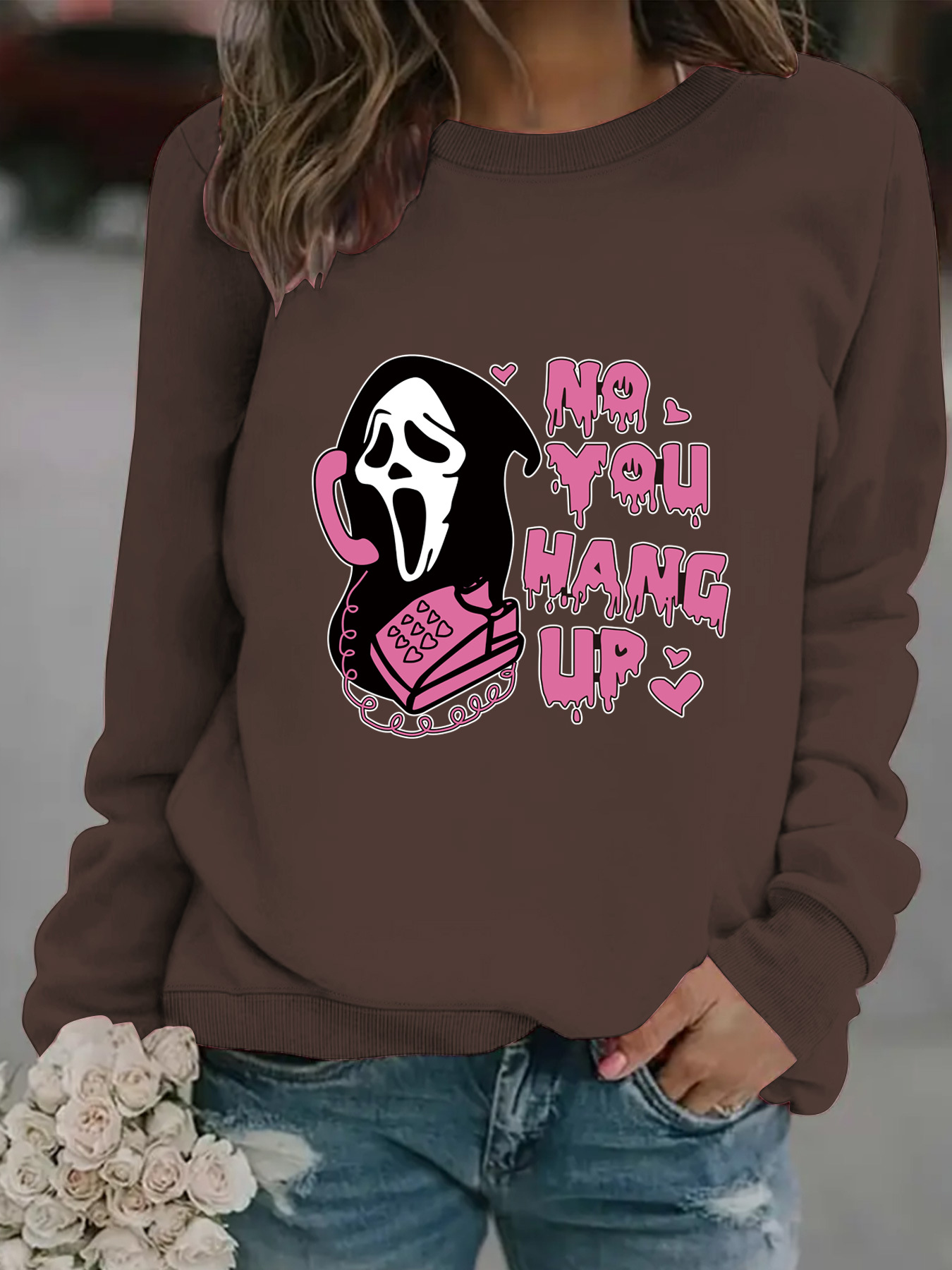 Women's Sweatshirt Death Calls Print Casual Long Sleeved Pullover_voghion.com