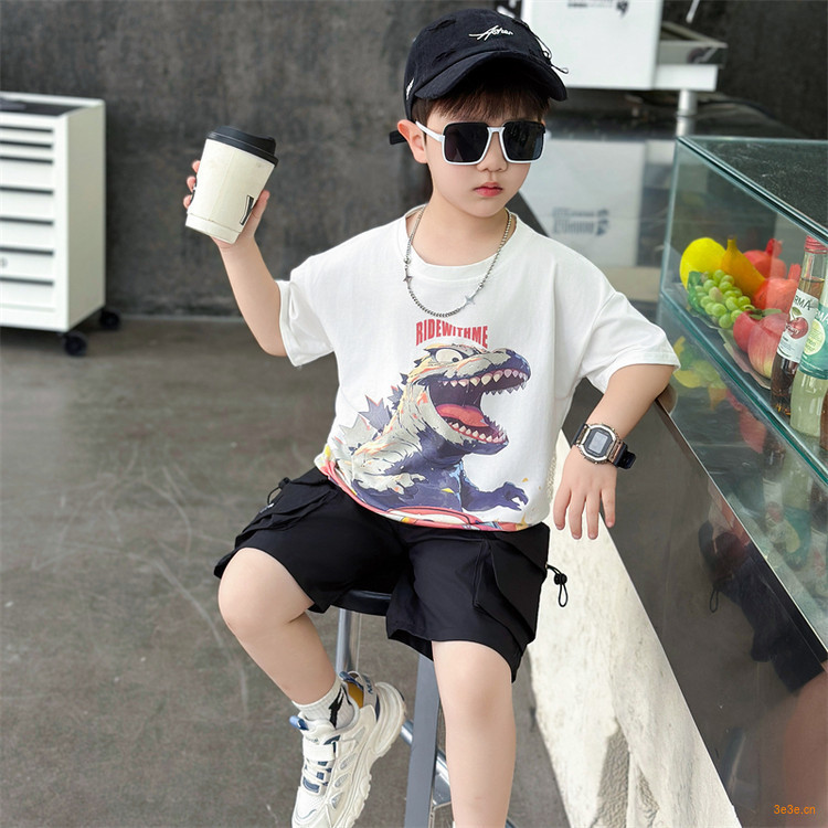 7289 Traje de verano para niños 2025 Nueva camiseta de manga corta con estampado de tie-dye para niños Verano fresco y atractivo de dos piezas Verano 5