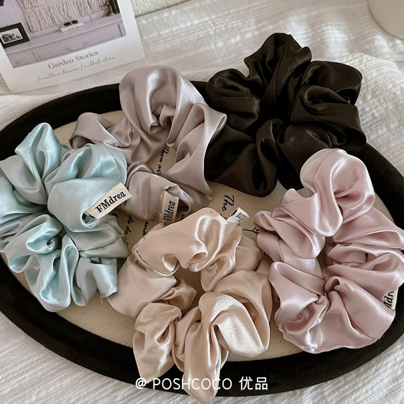 中号日常百搭纯色缎面大肠发圈法式少女丸子头面膜发圈高马尾发绳|undefined