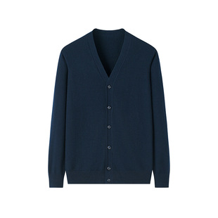 Inner Mongolia Cashmere Cardigan for Men, 100% Cashmere, V-Neck, Single-Breasted, Solid Color, Knitted Outerwear for Warmth