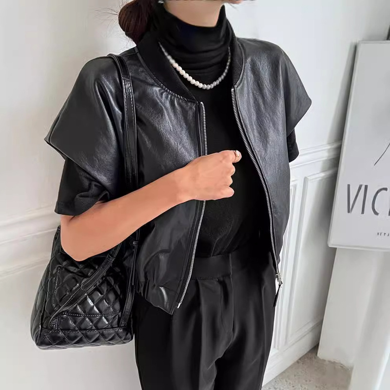 Dongdaemun Ins Autumn and Winter New Style Spicy Street Fashion Black Sleeveless Pu Jacket for Women Versatile Loose Vest Coat Dongdaemun Ins Autumn and Winter New Style Spicy Street Fashion Black Sleeveless Pu Jacket for Women Versatile Loose Vest Coat