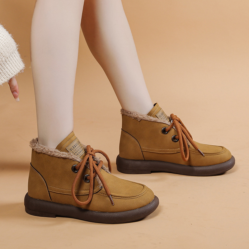 Keep warm low boots platform with shoelaces flat for leisure