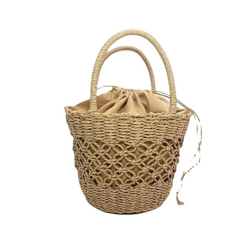Korean INS grass-woven flower basket style paper rope women's hand-woven shoulder bag, retro grass woven bag with hollow handmade design