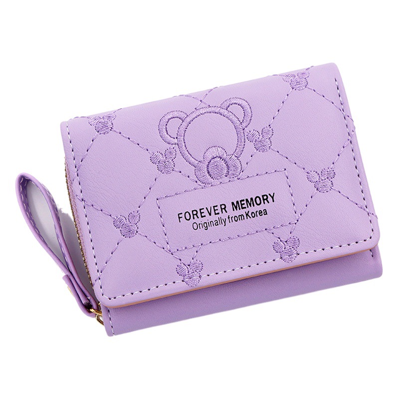 Nueva cartera de las mujeres de moda simple bordado cartera corta de las mujeres pu tríptico bolsa monedero cartera multi-tarjeta