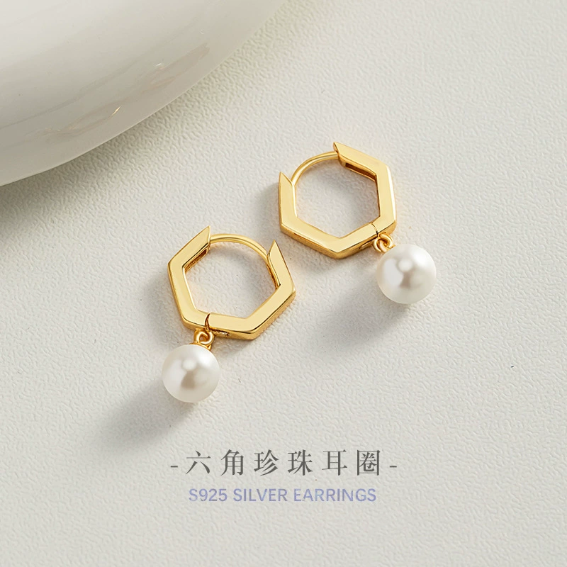 Genuine earrings from pearl, 925 sample silver, light luxury style, high-quality style