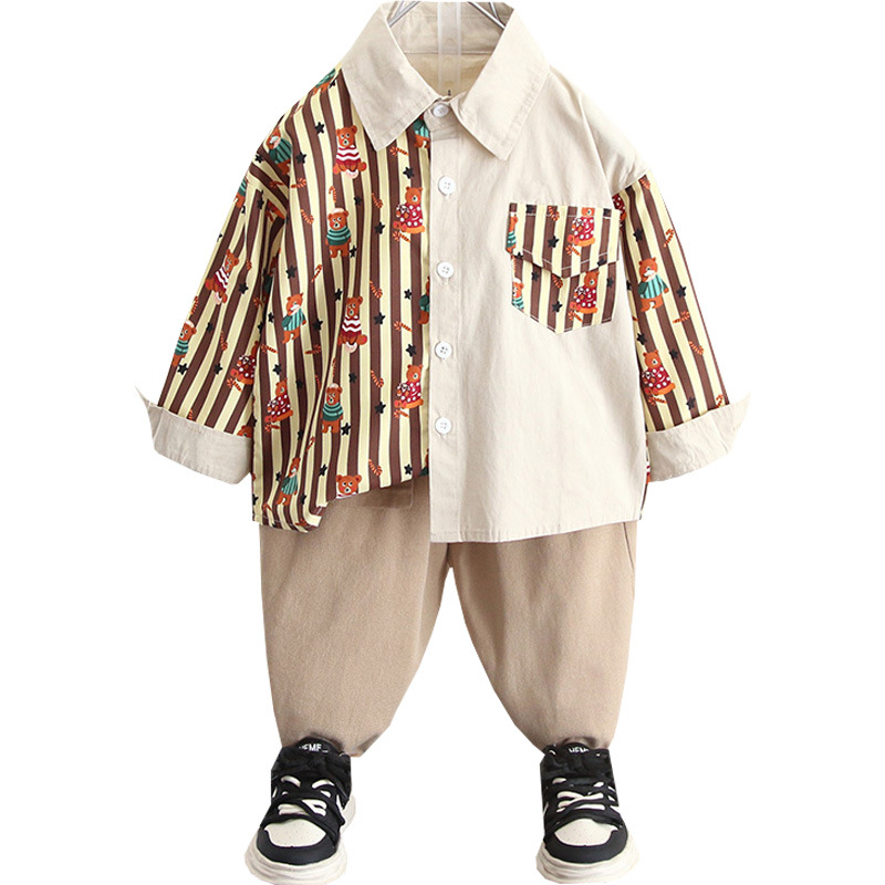 5934 Traje de otoño para niños 2025 Camisa de manga larga de primavera y otoño para niños de nuevo estilo Camisa coreana de dos piezas