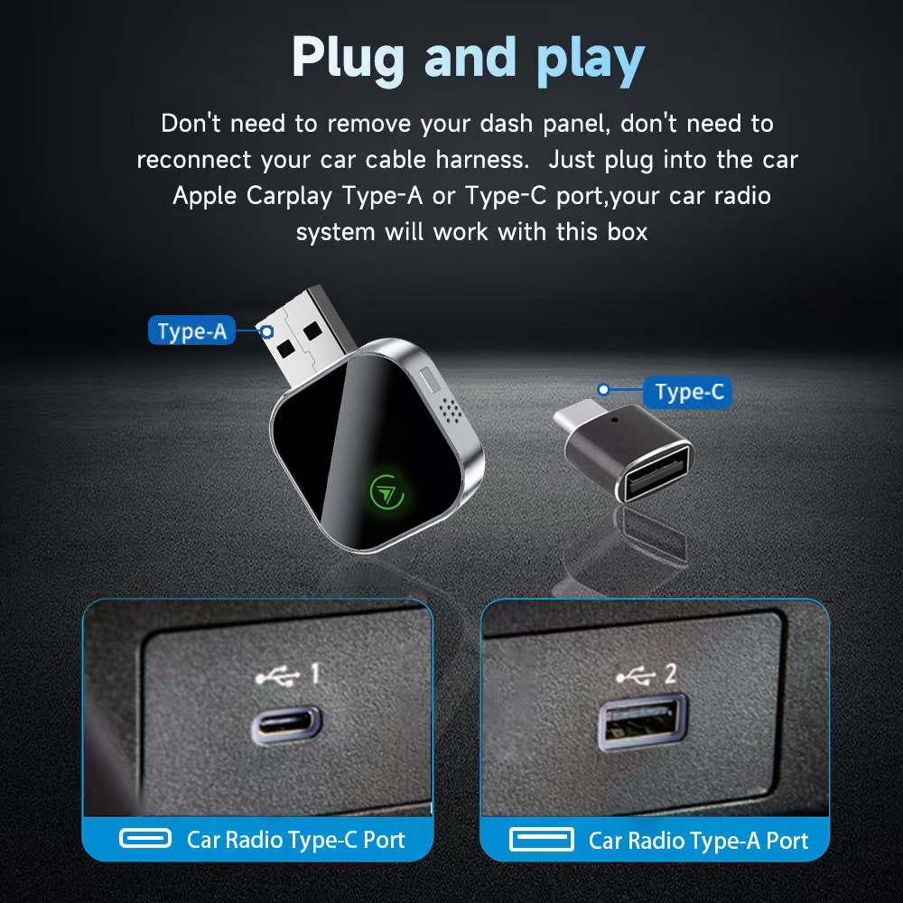 Upgraded Metal Carplay Box Wired to Wireless Android Auto Two-In-One Adapter Car Interconnection