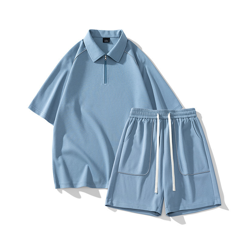 Camiseta polo de manga corta para hombre de verano estilo de puerto relajado juego de dos piezas de deporte casual con un guapo conjunto de ropa