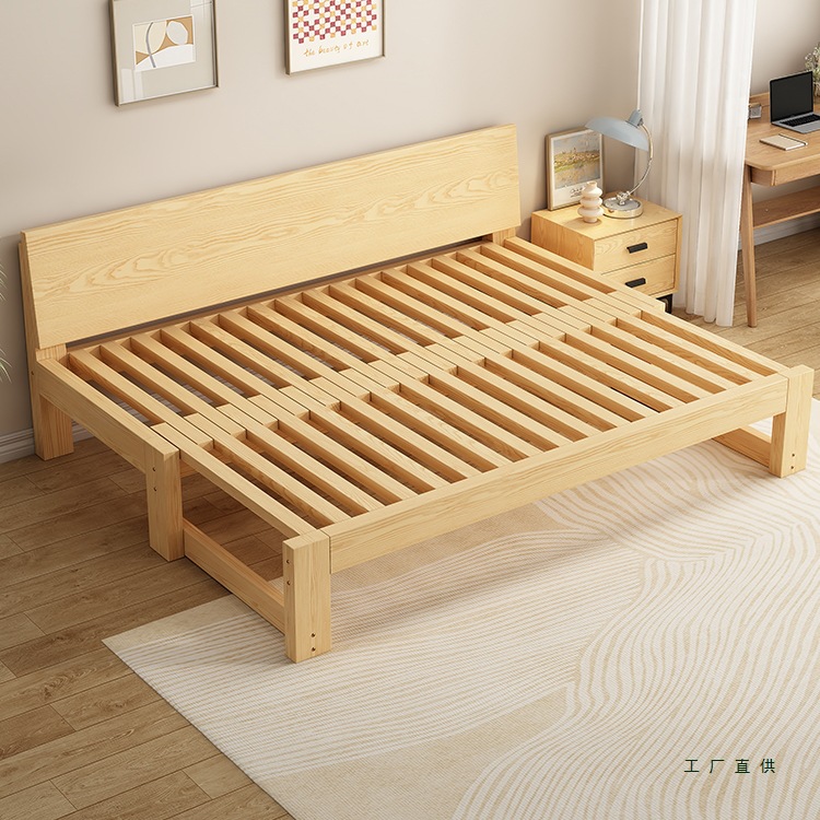 Solid Wood Sofa Bed, Foldable and Multifunctional, Suitable for Living Room, Tatami, Single or Double, Small Apartment, Pull-Out and Retractable Bed