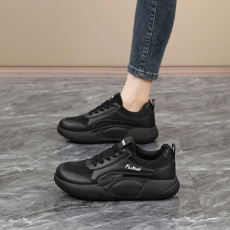 Все черные женские туфли 2025 новые весенние летние нескользящие кроссовки на работе