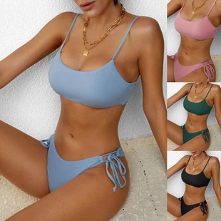 New Solid Color Sling Split Swimsuit Sportswear Bikini High-end Gather Backless Amazon Swimsuit Cross-border