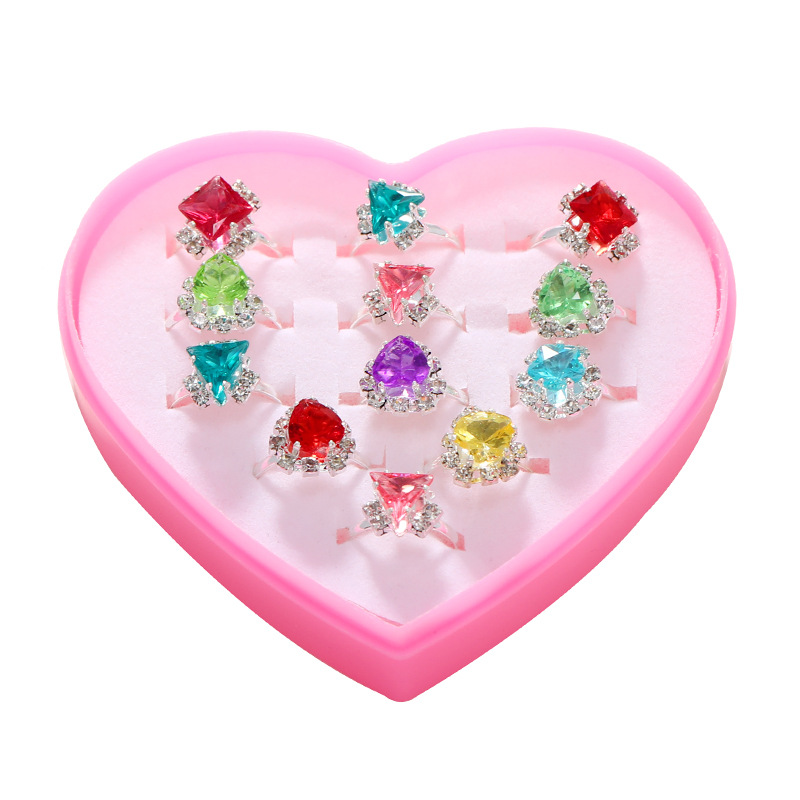 Imitation Crystal Gemstone Cartoon Jewelry Gift Box Set Ring Korean Children 12-piece Combination Ring display picture 1