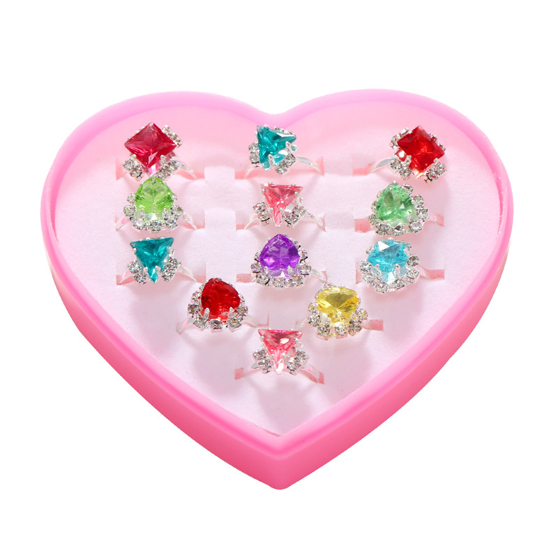 Ensemble De Boîte-cadeau De Bijoux De Dessin Animé De Pierres Précieuses En Cristal D&#39;imitation Bague Pour Enfants Coréens Bague Combinée De 12 Pièces display picture 1