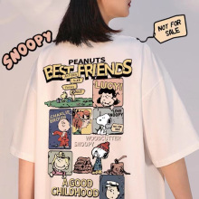 纯棉后包领 夏季新款日系卡通印花史努比短袖圆领T恤男女漫画上衣