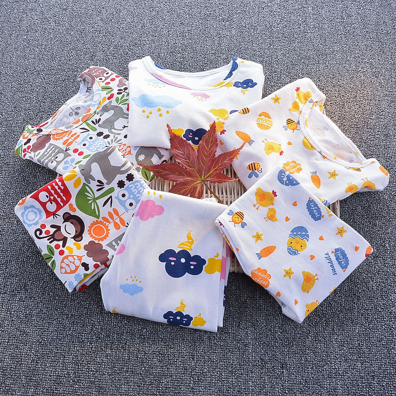 Traje de ropa interior de algodón de lycra para niños 1-3 años 4 primavera y verano Mujer infantil de manga larga homewear pijamas para niños