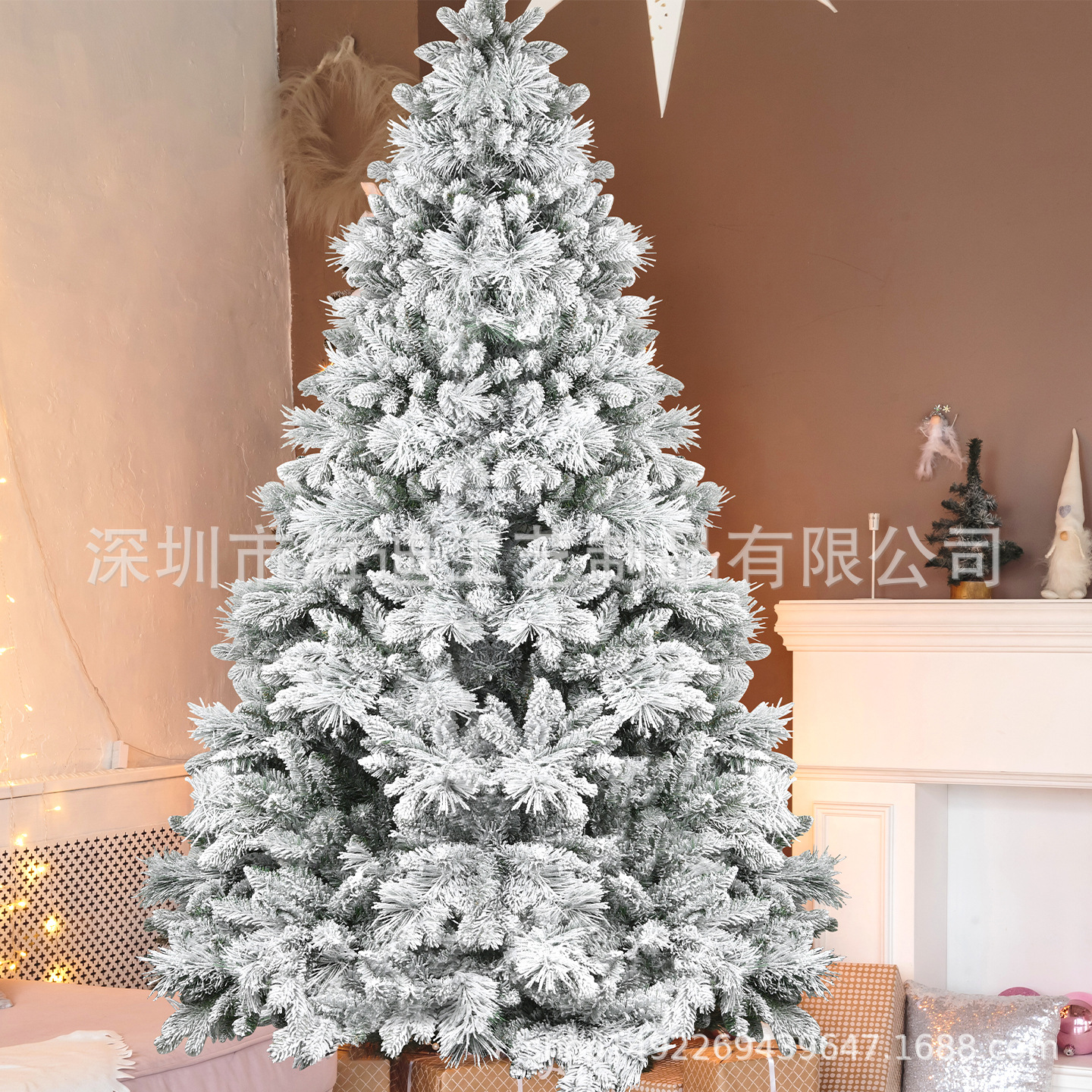 Árbol de Navidad de 2,1 metros de pino de PVC árbol de nieve blanco paisaje de nieve encriptado árbol flocado decoración de la atmósfera del centro comercial