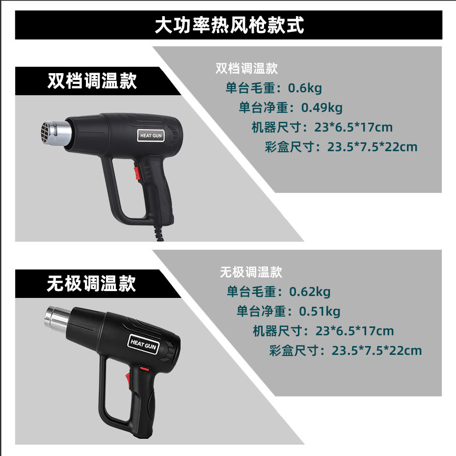 源头工厂永特力2000W热风枪家商用汽车贴膜烤枪 热风枪工业电加热