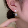 Silver needle, zirconium with bow, earrings, silver 925 sample, internet celebrity