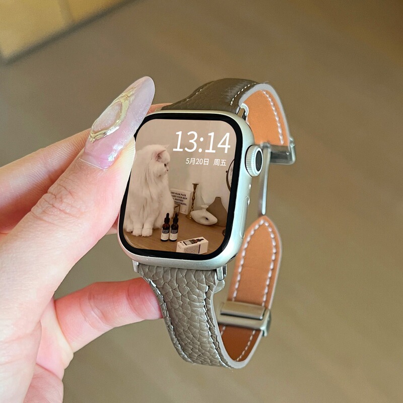 Suitable for Apple Watch Iwatch11 Women's Model Applewatch10 Watch with Magnetic Suction S987 Summer Genuine Leather Se