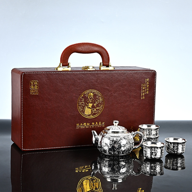 New Bafu Silver Teapot and Cup Set, Craft Gift Set, Six-Piece Tea Set, Teapot Gift Box, in Stock