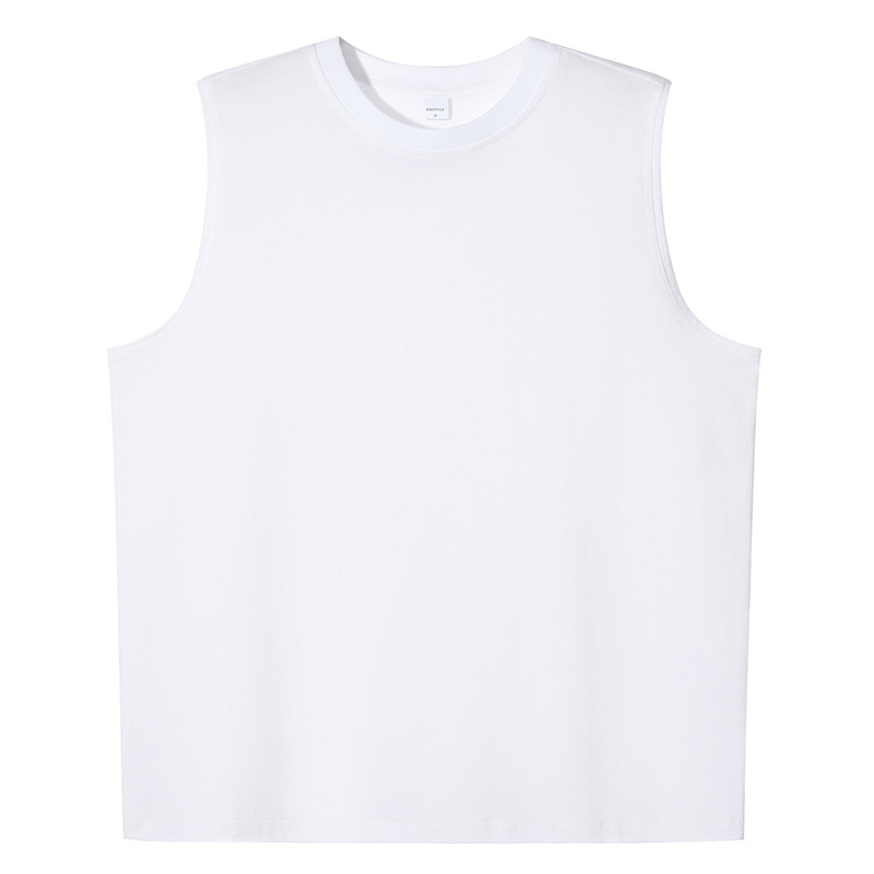 32s hilo doble 245g algodón marca de moda chaleco suelto color sólido casual sin mangas camiseta nacional moda logotipo impreso bordado
