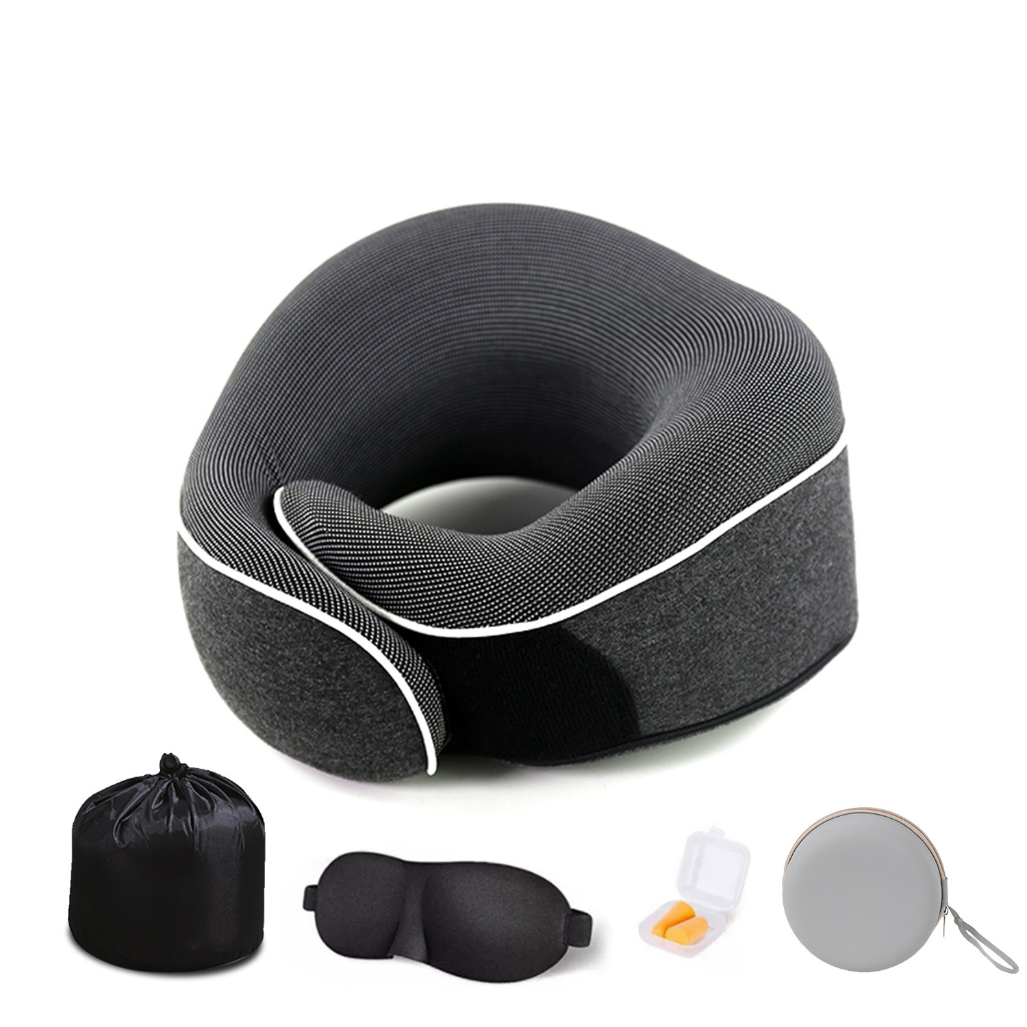 Nuevas almohadas de cuello transfronterizas almacenables de memoria de viaje almohadas de algodón nubes de ojos tapones de auriculares caja de regalo en stock