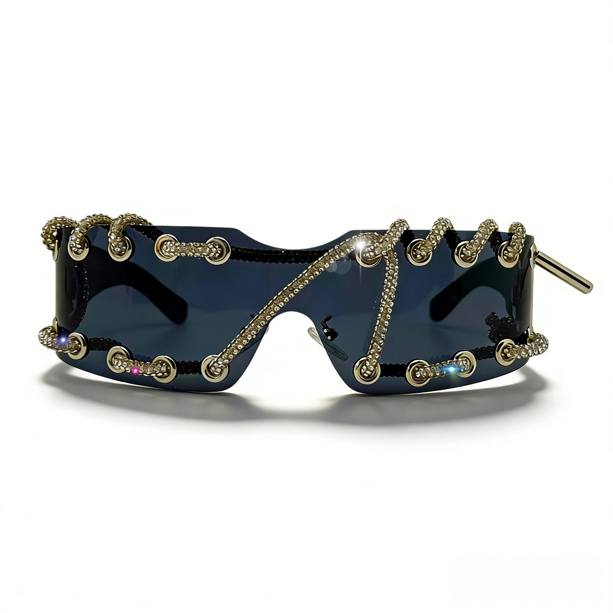 Cyberpunk Y2K Frameless Punk Flash Diamond Metal Ring Rivet Retro Futuristic Party Sunglasses_voghion.com
