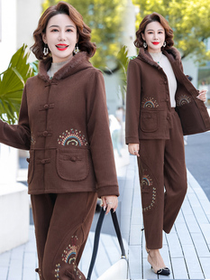 Mom's Autumn and Winter Suit New Thickened Women's Clothing for Middle-Aged and Elderly Grandma Corduroy Jacket Casual Two-Piece Top
