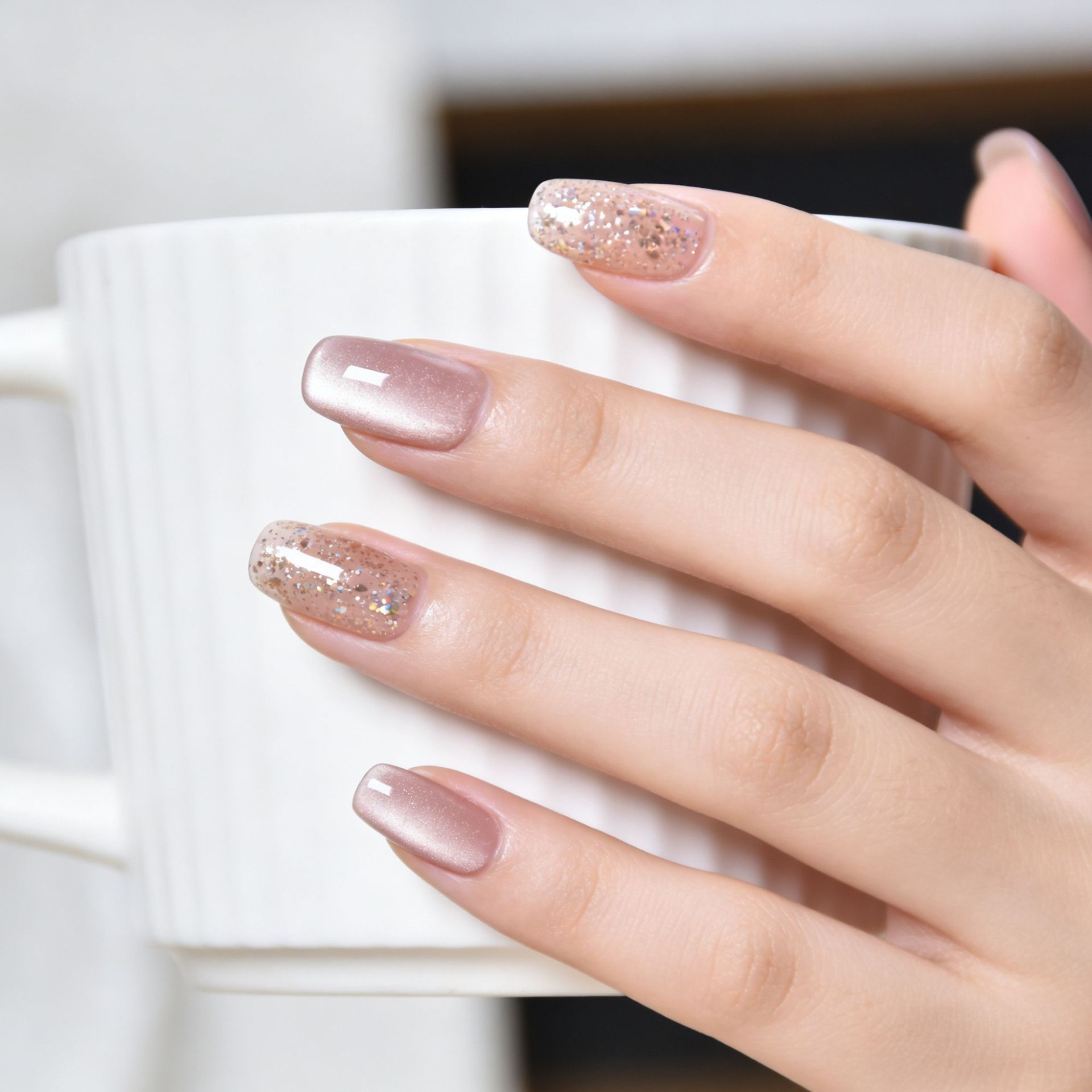 Código de despeje XS manicure parches de uñas de ojo de gato desgaste productos terminados desmontables cortos largos blanqueadores franceses
