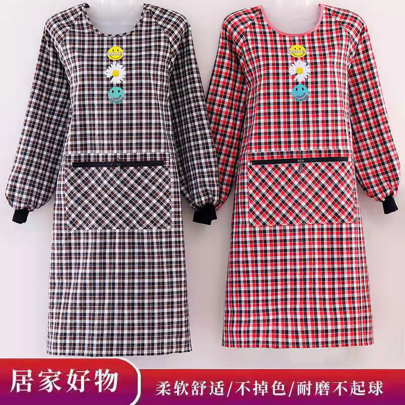 Lengthening and fattening overalls breathable anti-fouling and oil-proof women's apron adult zipper pocket for work and housework cleaning kitchen