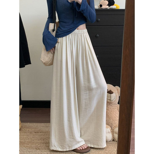 Korean style lazy fashion solid color loose waist casual pants for women summer high waist loose straight tube slim wide leg pants 