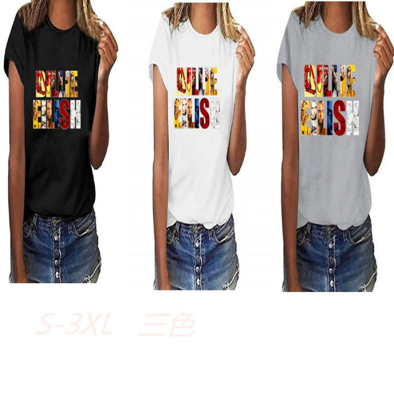 AliExpress wish трансграничная женская одежда рэпер Billie Eilish с принтом повседневная футболка с короткими рукавами