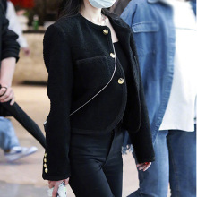 杨幂同款黑色外套女春秋22021早秋上衣气质粗花呢小香短款9609