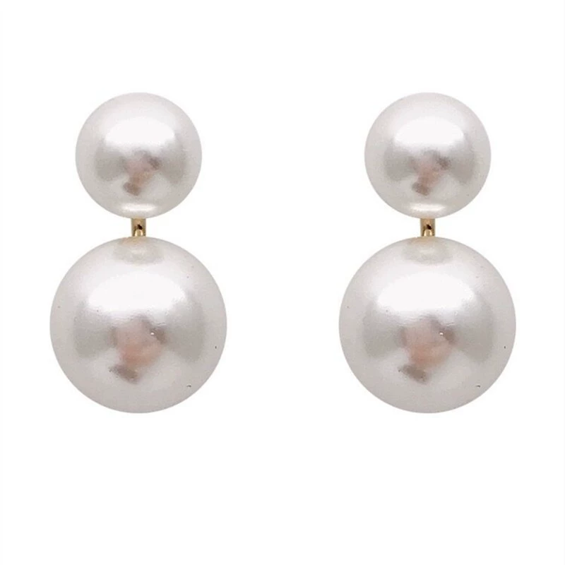 Fashionable white design earrings from pearl, double wear