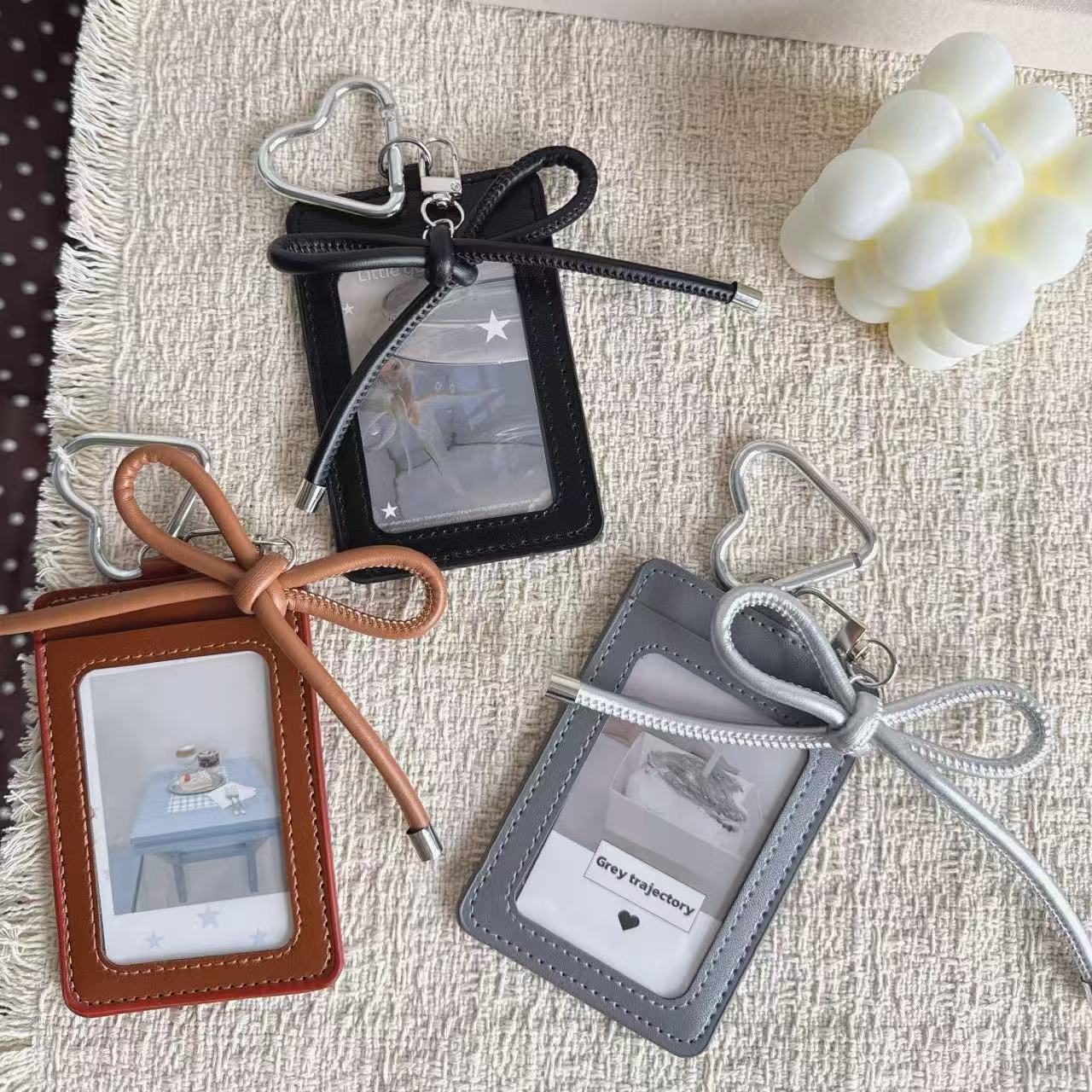 Sweet and Cool Miu-Style Leather Card Holder with Bow Pendant, Suitable for Id Cards, Bus Cards, Small Cards, and Access Cards, Korean Style
