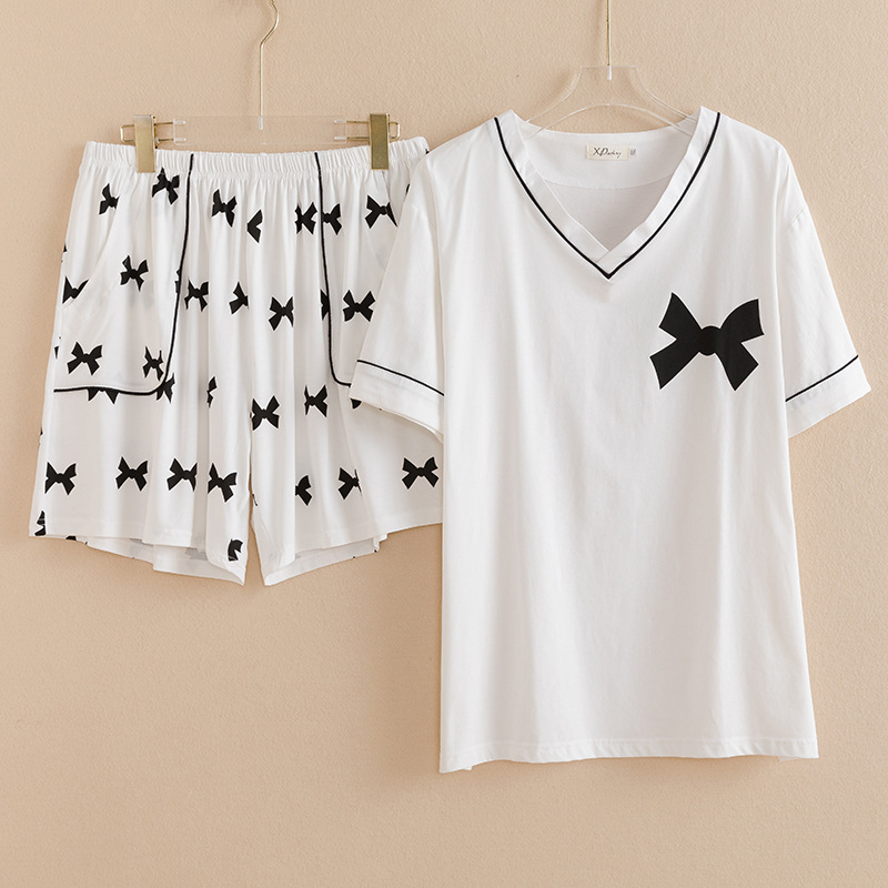 New Summer Pajamas Couple Style Cotton Short-sleeved Women's K-style Casual Large Size Home Clothes Men's Spring and Summer Thin 2-piece Set