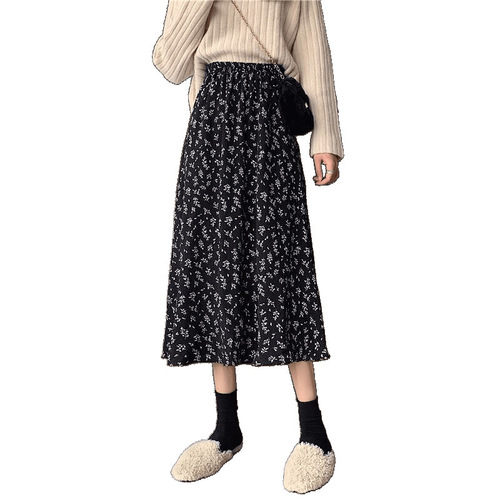 Petite floral half-body skirt, fairytale-like, slenderizing, new 2025 model, versatile, knee-length, high-waisted, long written skirt