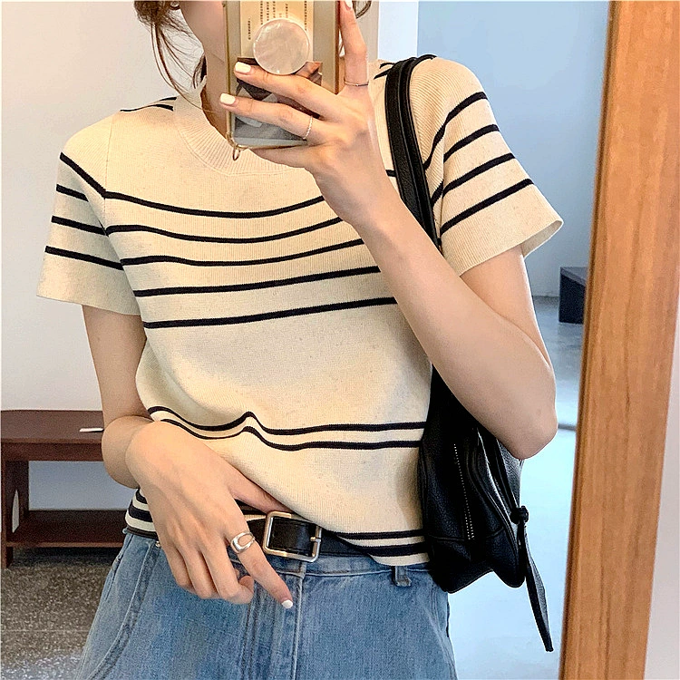 Прилив, летняя тонкая вязаная футболка без рукавов, Slim fit