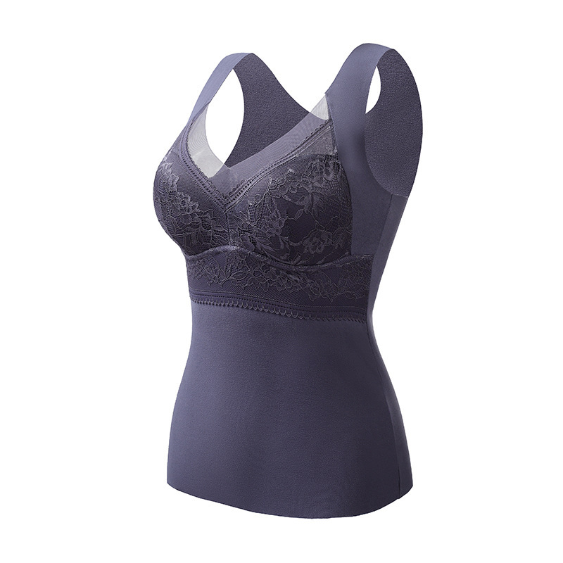 Nuevo chaleco térmico de terciopelo de encaje para mujeres con almohadilla en el pecho de una pieza engrosada sin costuras de fondo ropa interior de encaje térmico para mujeres