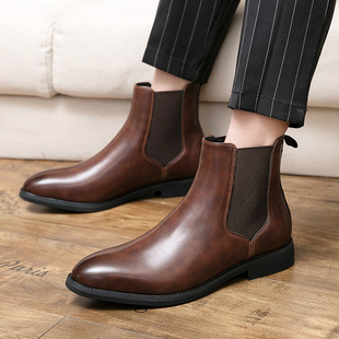 Cross-border British Style Autumn and Winter fleece-lined Leather Boots Men's plus size Fashion Chelsea Boots Men's European and American Fashionable Ankle Boots