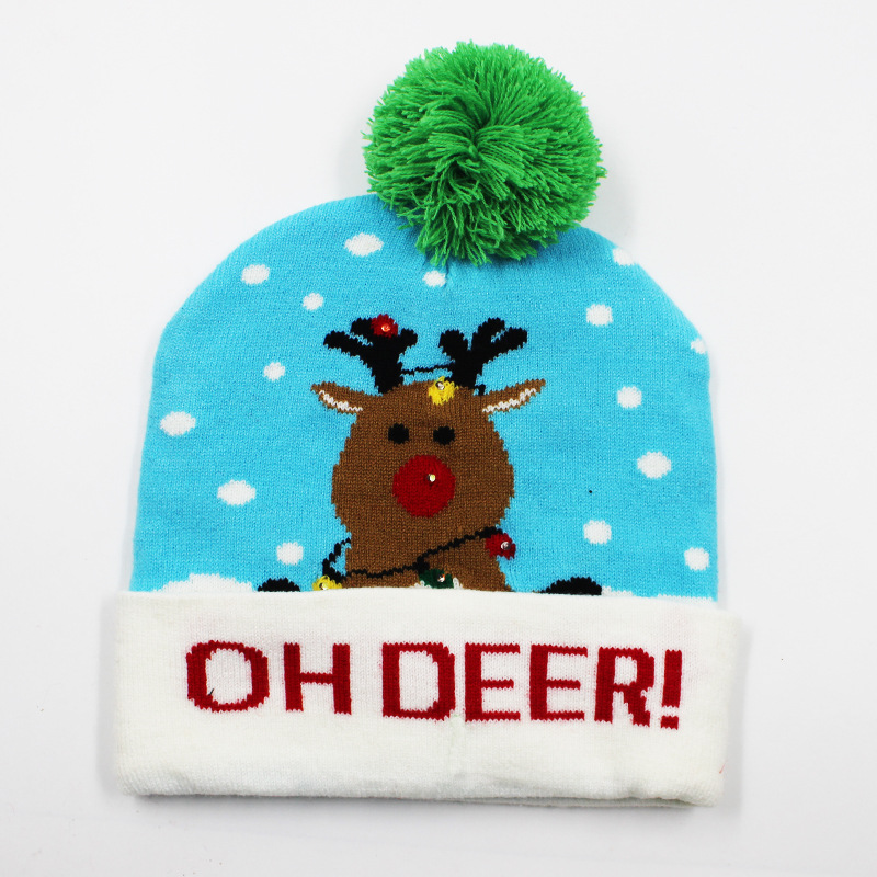 Fabricante transfronterizo de gorros navideños europeos y americanos tejidos en jacquard, gorros navideños de lana con luces LED, gorros navideños con pompón y bufandas. image 29