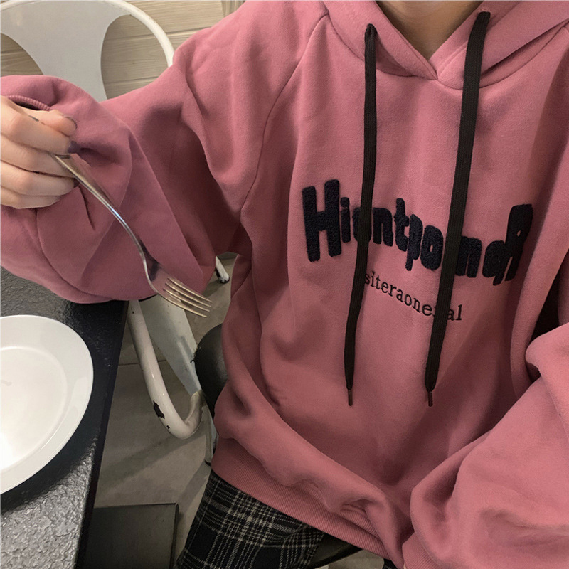 Cross-Border American suéter de las mujeres de otoño e invierno forrado de lana engrosada suelta más tamaño estilo occidental reducción de la edad versátil Sudadera con capucha pullover