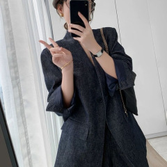 无领小西装外套女2025春秋新款女装休闲百搭纯色简约西装范