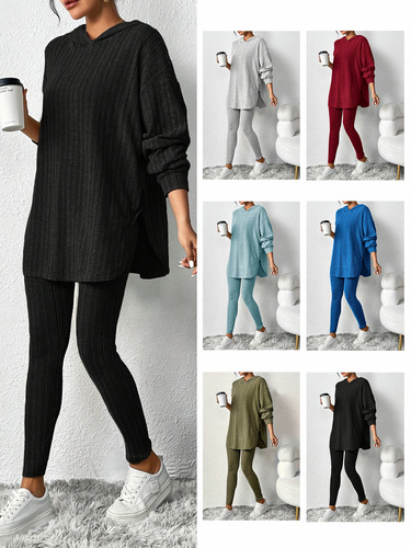 Autumn/Winter European and American Women's Casual Loose Hooded Long Sleeve Knit Set