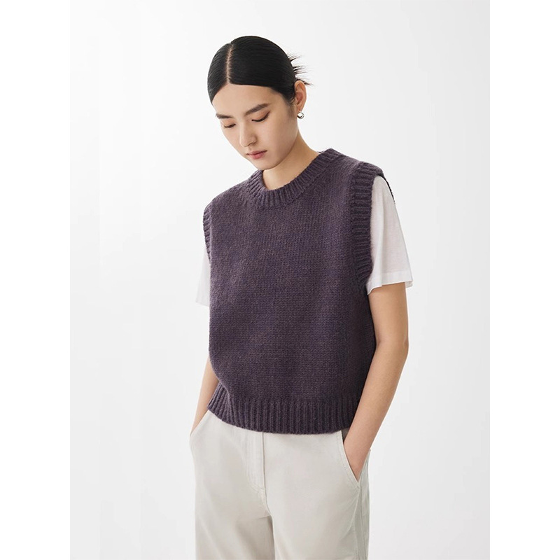 Purple Loose Lazy Vest Knitted Vest Women's Autumn and Winter French Waistcoat Stacked Sweater Outer Matching Shirt Top