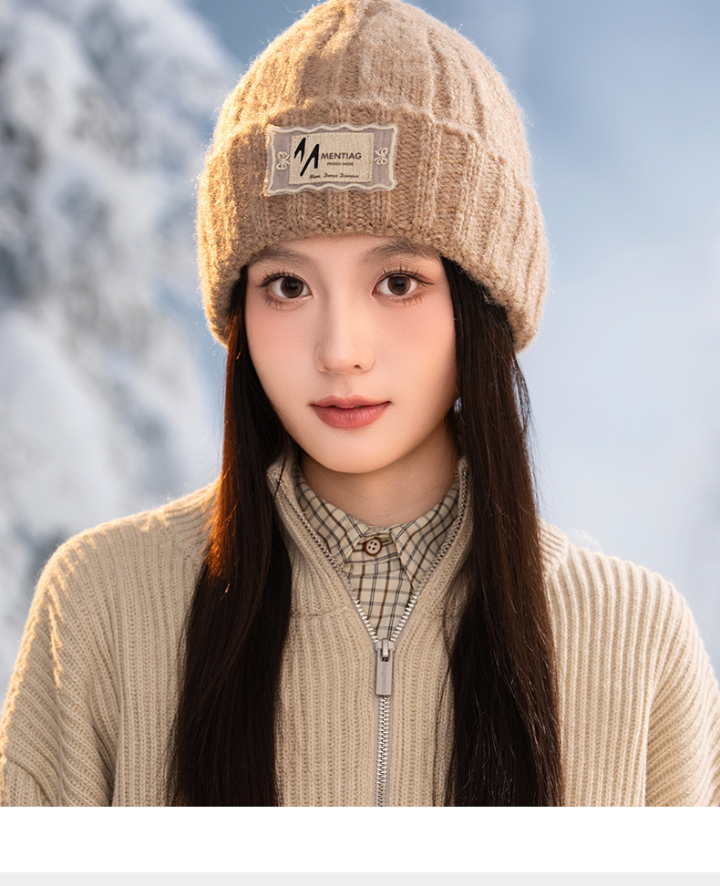 Dames gebreide wollen muts warme wintermuts met oorbescherming_voghion.com